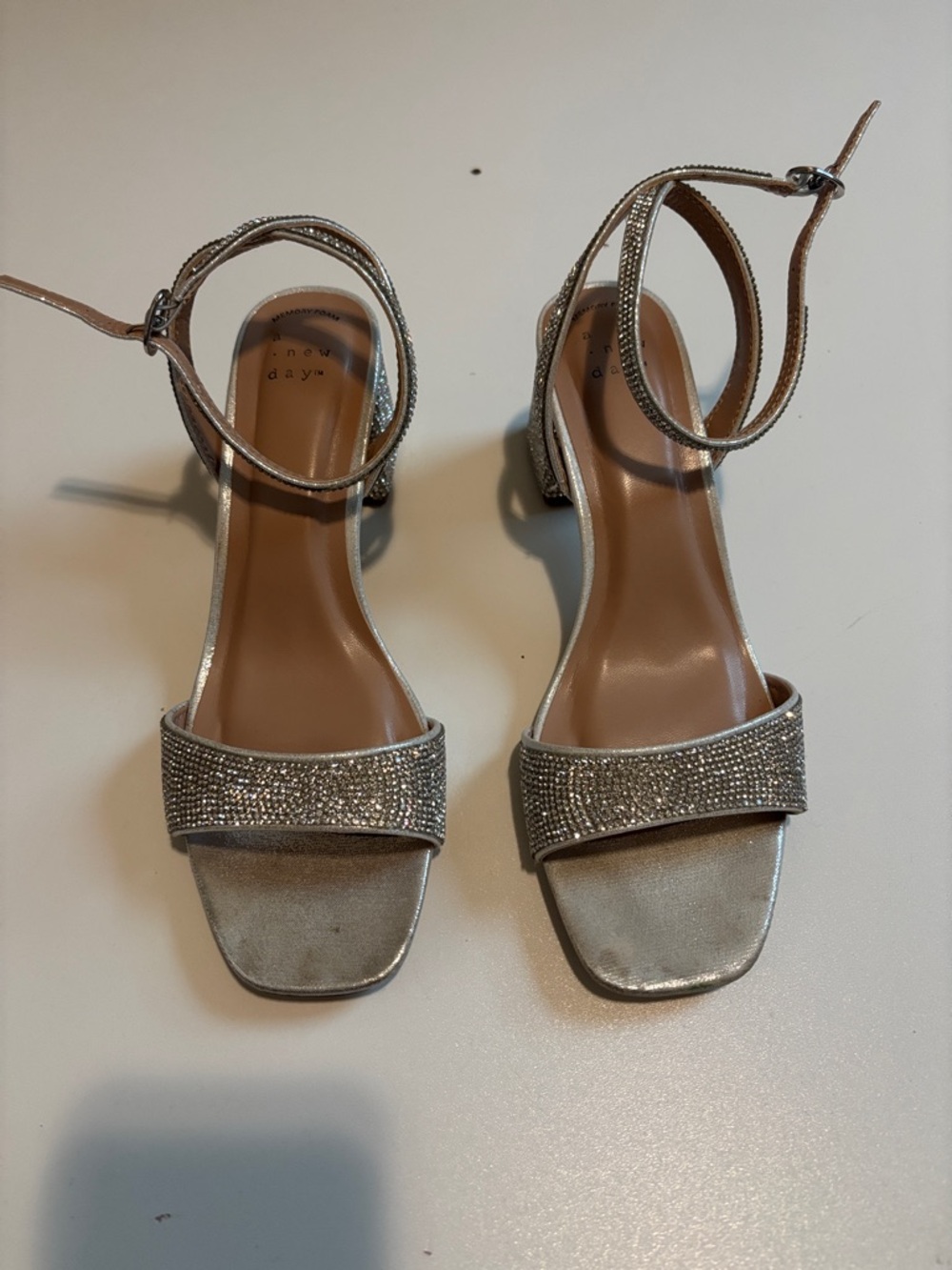 a new day Silver Rhinestone Block Heel Sandals